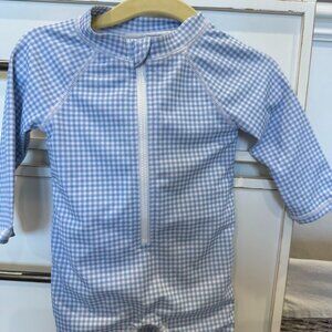 Janie and Jack Light Blue and White Gingham infant Rashguard